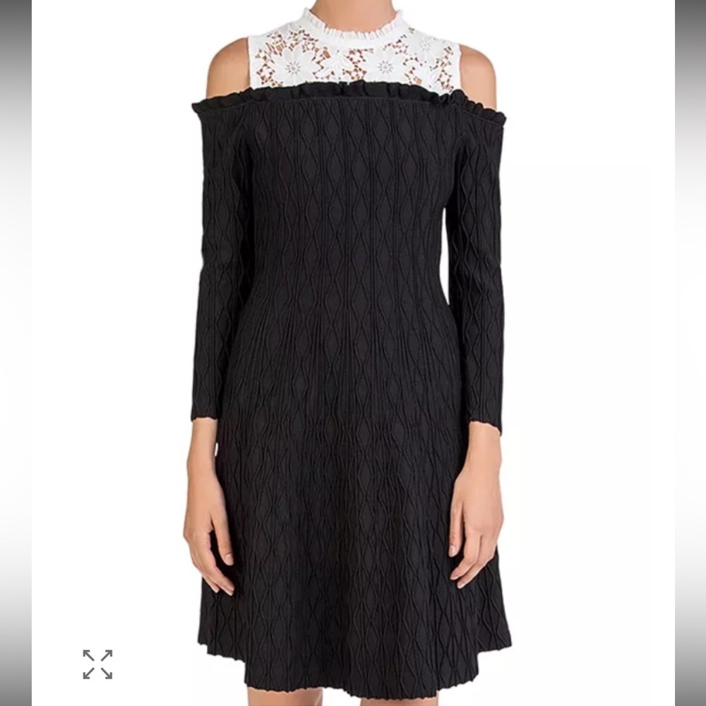 The Kooples Cold Shoulder Knit & Lace Dress